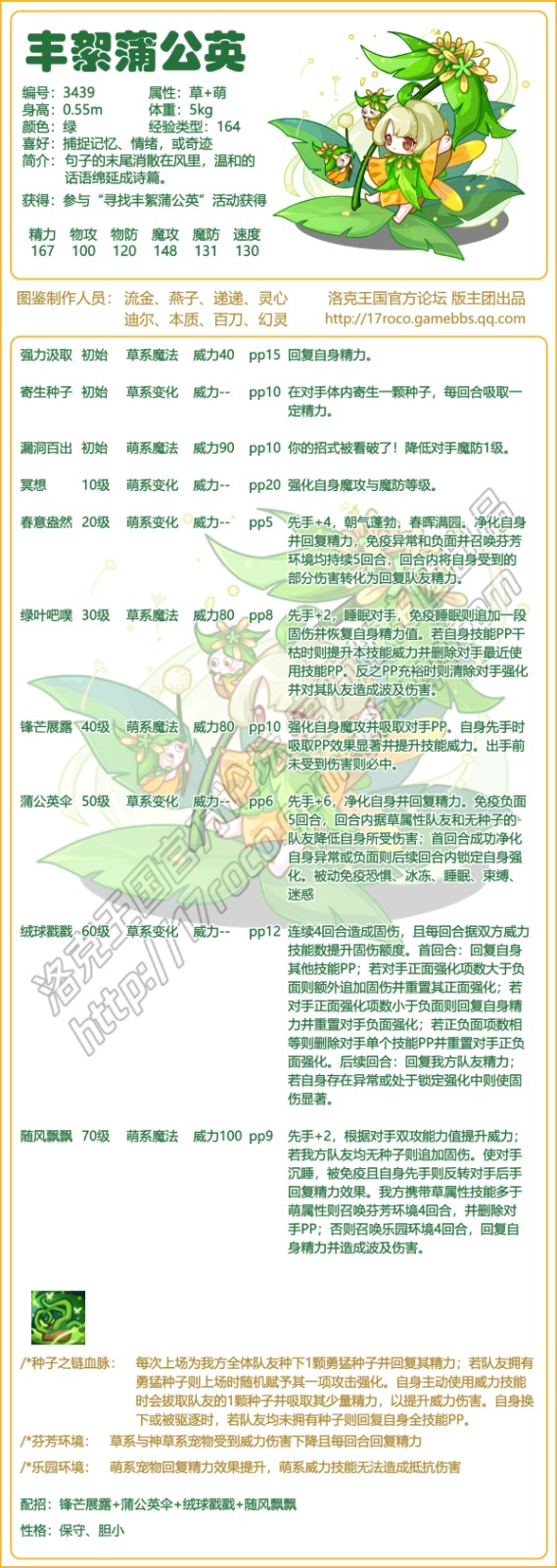 洛克王国丰絮蒲公英技能搭配
